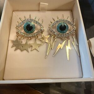 Eye Motif Gold and Silver Earrings